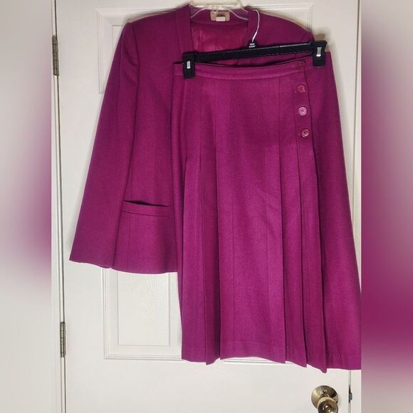 Vtg Saville 14 Purple Fandago WOOL Blend Plaited Skirt 2 Pieces Women's Suit - Picture 1 of 14